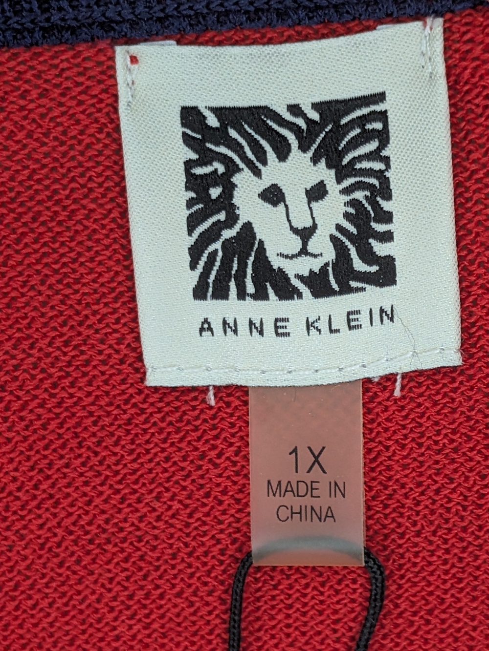 Anne Klein Red V-Neck Sweater with Navy and White Trim - Picture 6 of 8